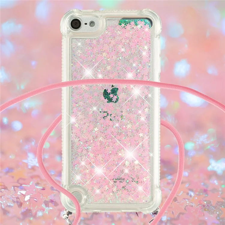 Long Lanyard Glitter Liquid Quicksand Tpu Cover Для Ipod Touch (2019)/iPod Touch 6/5 - Серебряные Розовые Звезды