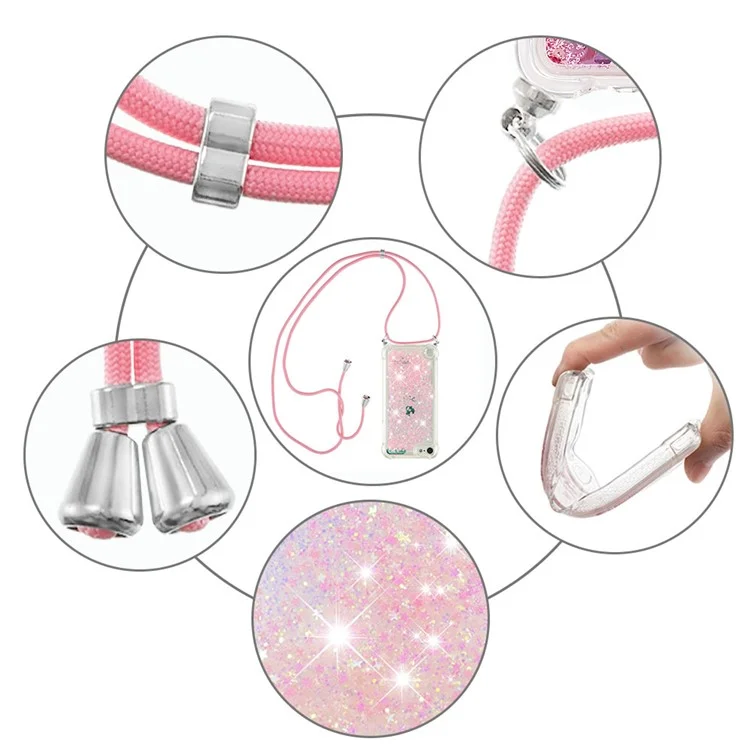 Lange Schlüsselband Glitzer Flüssigkeit Quicksand TPU Hülle für iPod Touch (2019)/iPod Touch 6/5 - Silber Pink Sterne