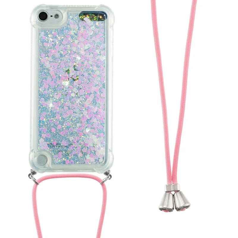Long Lanyard Glitter Liquid Quicksand TPU Case Cover for iPod Touch (2019)/iPod Touch 6/5 - Shiny Hearts