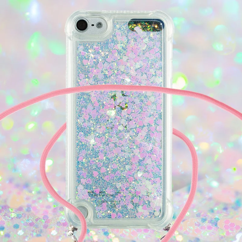 Long Lanyard Glitter Liquid Quicksand TPU Case Cover for iPod Touch (2019)/iPod Touch 6/5 - Shiny Hearts