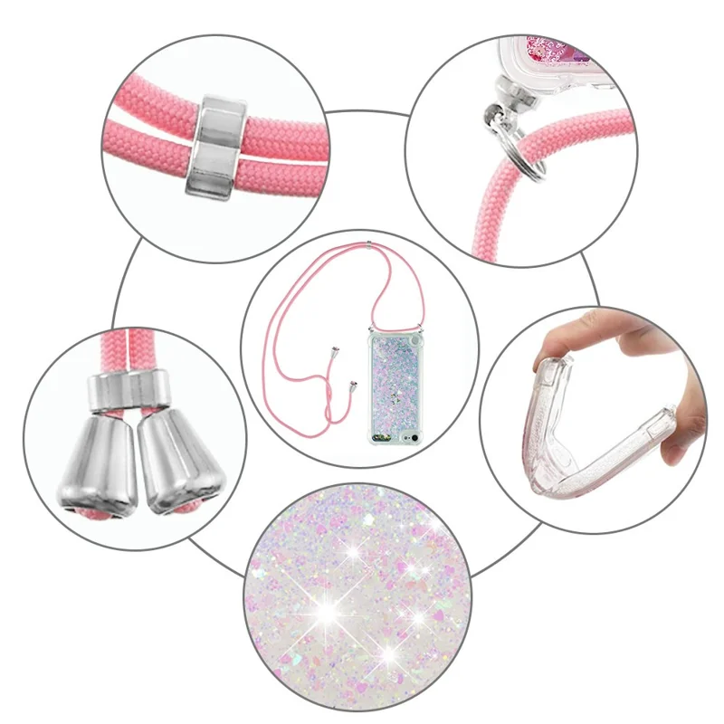 Long Lanyard Glitter Liquid Quicksand TPU Case Cover for iPod Touch (2019)/iPod Touch 6/5 - Shiny Hearts