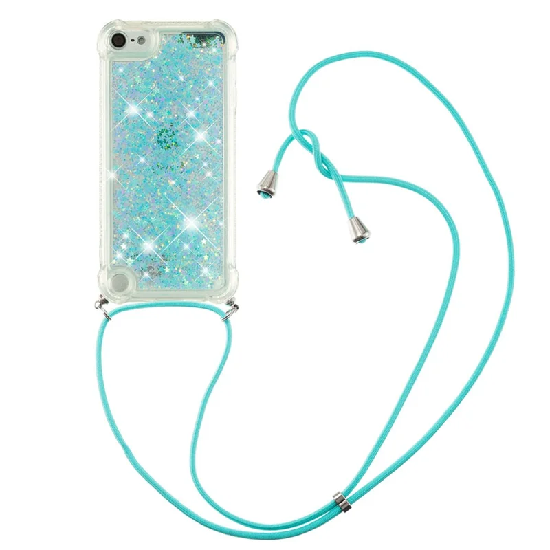 Long Lanyard Glitter Liquid Quicksand TPU Case Cover for iPod Touch (2019)/iPod Touch 6/5 - Silver Blue Stars