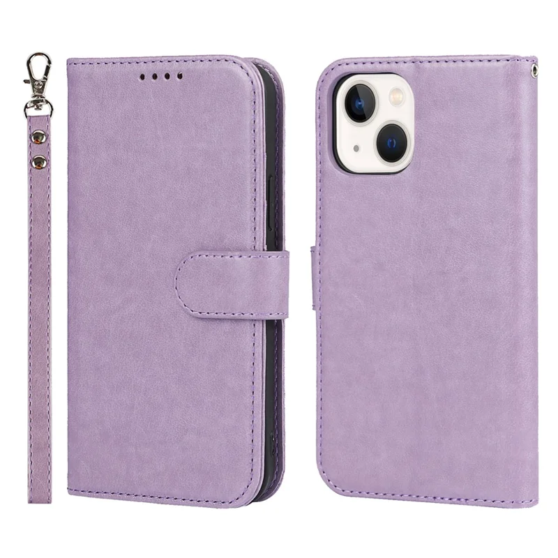 Drop-Proof R61 Texture Felled Seam PU Leather Wallet Cover Horizontal Stand Shell for iPhone 13 6.1 inch - Purple