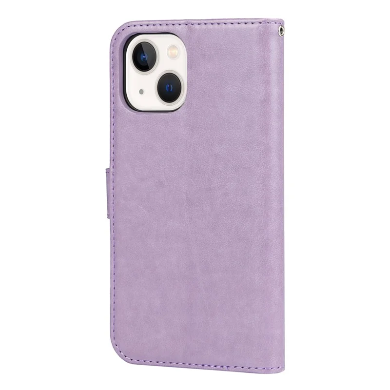Drop-Proof R61 Texture Felled Seam PU Leather Wallet Cover Horizontal Stand Shell for iPhone 13 6.1 inch - Purple