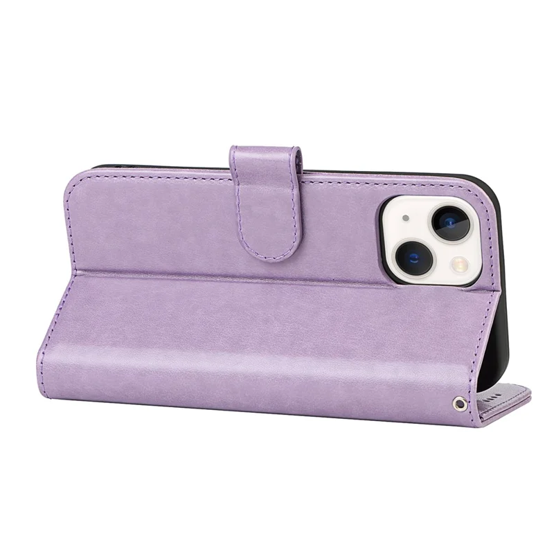 Drop-Proof R61 Texture Felled Seam PU Leather Wallet Cover Horizontal Stand Shell for iPhone 13 6.1 inch - Purple