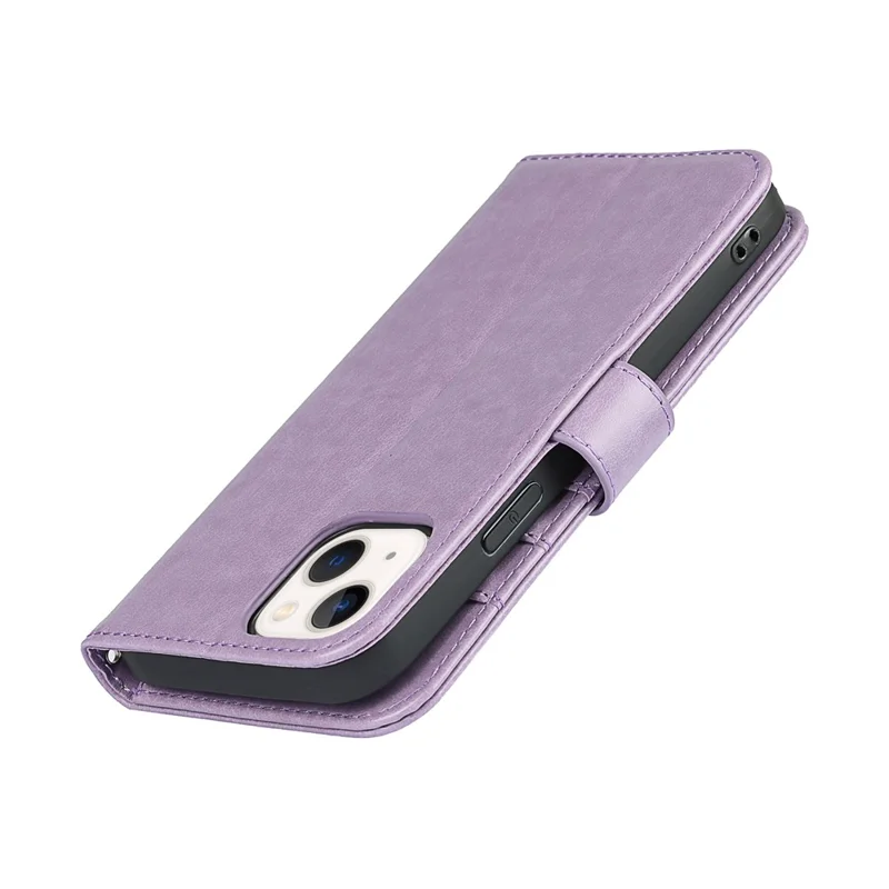 Drop-Proof R61 Texture Felled Seam PU Leather Wallet Cover Horizontal Stand Shell for iPhone 13 6.1 inch - Purple