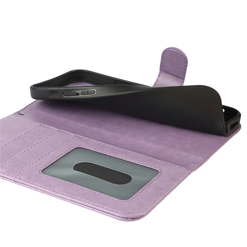 Drop-Proof R61 Texture Felled Seam PU Leather Wallet Cover Horizontal Stand Shell for iPhone 13 6.1 inch - Purple