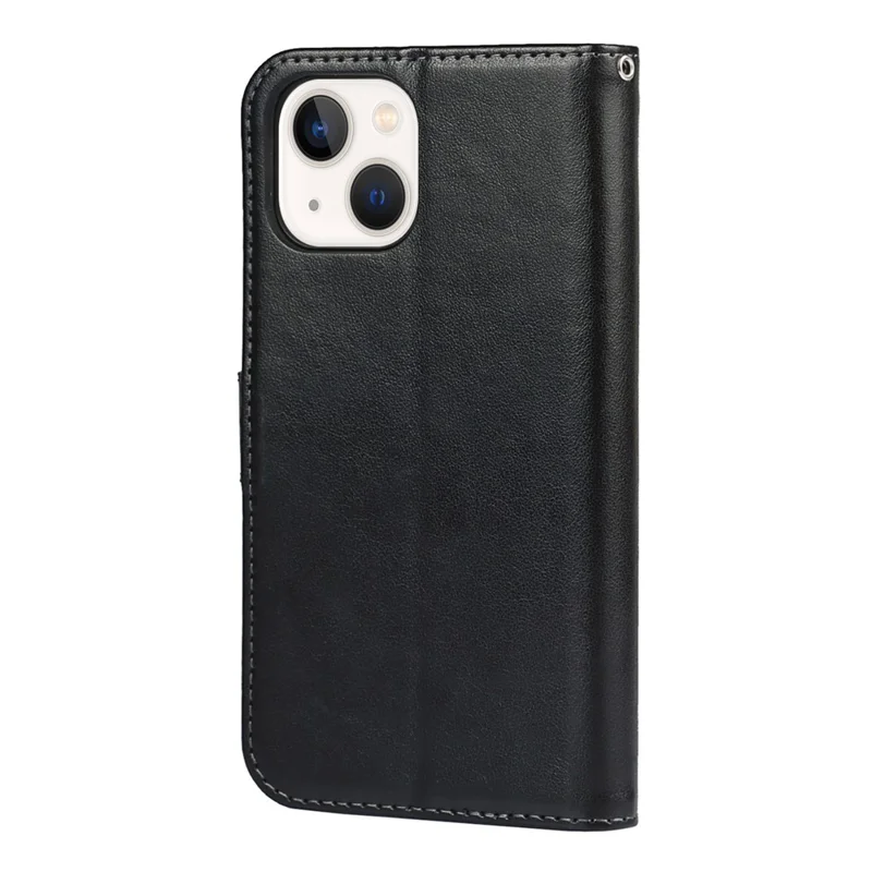 Pattern Imprinting Felled Seam Design R61 Texture PU Leather Wallet Phone Cover Shell for iPhone 13 mini 5.4 inch - Black