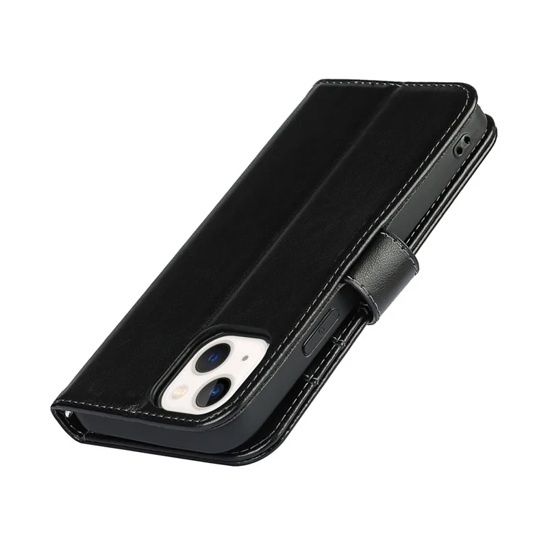 Pattern Imprinting Felled Seam Design R61 Texture PU Leather Wallet Phone Cover Shell for iPhone 13 mini 5.4 inch - Black