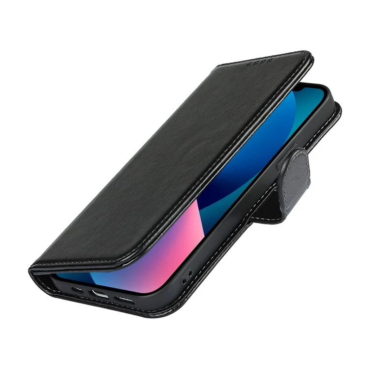 R61 Texture Falled Seam Phone Case de Téléphone Bien Protégé Shel de Couverture de Portefeuille de Support en Cuir PU Anti-automne Pour Iphone 13 Mini 5,4 Pouces - le Noir