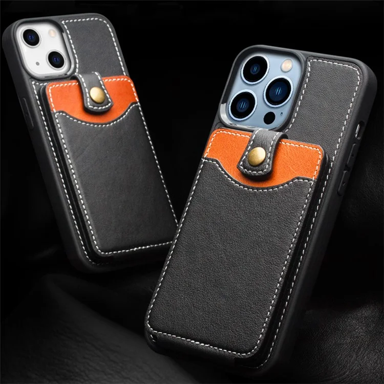 Qialino Business Style Cindhide Leder Beschichtete TPU-Telefonkasten Mit Kartenhalter Für IPhone 13 6,1 Zoll - Schwarz