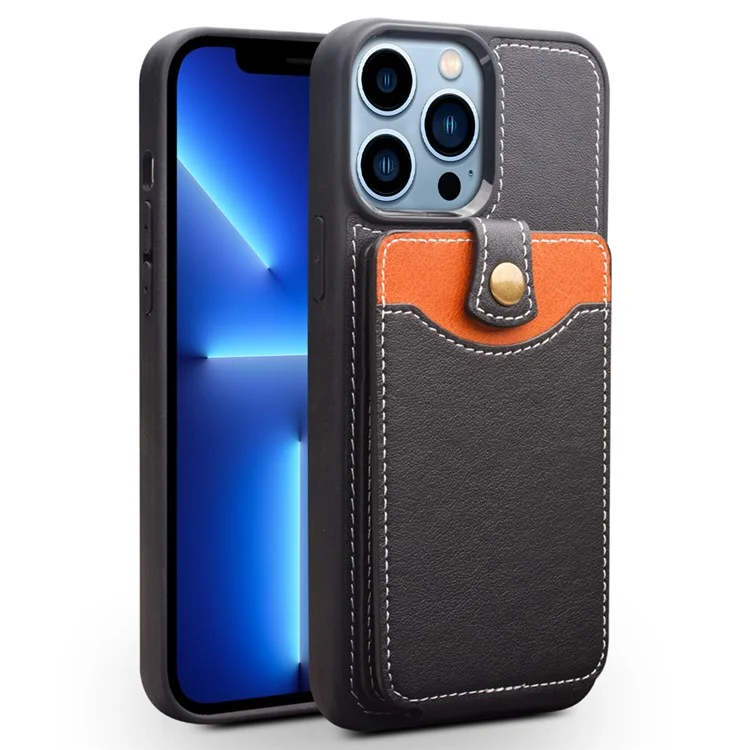 Qialino Business-Stil-Karten-Slots Cindhide-Leder Beschichtete TPU-Telefon-Case-Shell Für IPhone 13 Pro 6,1 Zoll - Schwarz