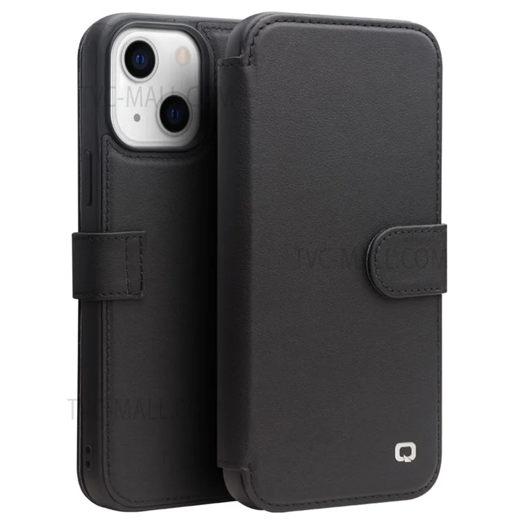 Qialino Business Style Cover de Couro Genuíno Capa de Capa de Couro Com Design de Carteira Para Iphone 13 6,1 Polegadas - Preto