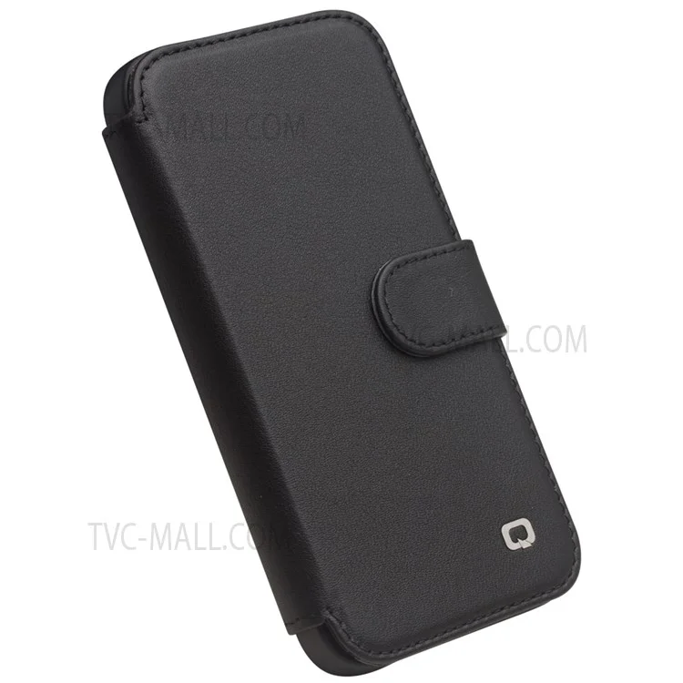 Qialino Business Style Cover de Couro Genuíno Capa de Capa de Couro Com Design de Carteira Para Iphone 13 6,1 Polegadas - Preto