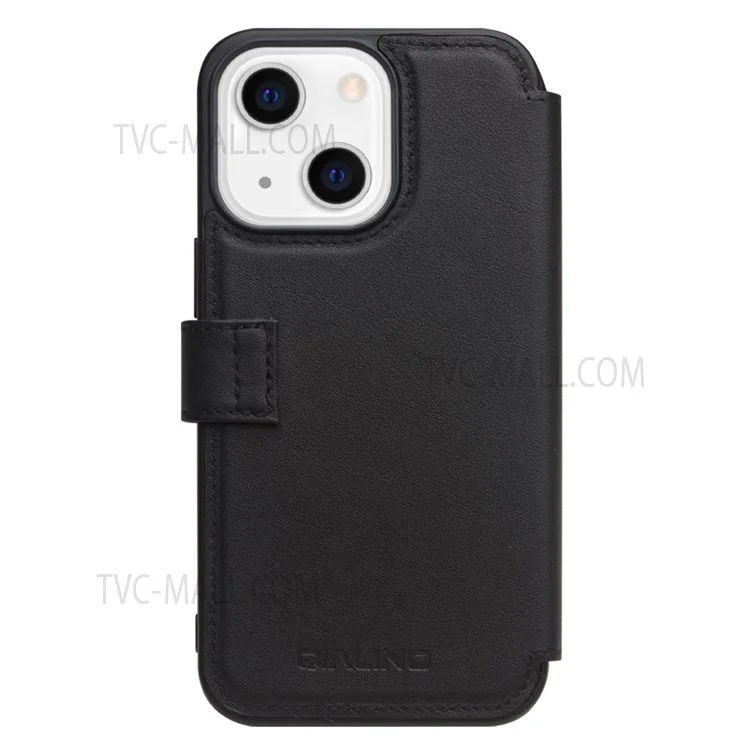 Qialino Business Style Cover de Couro Genuíno Capa de Capa de Couro Com Design de Carteira Para Iphone 13 6,1 Polegadas - Preto