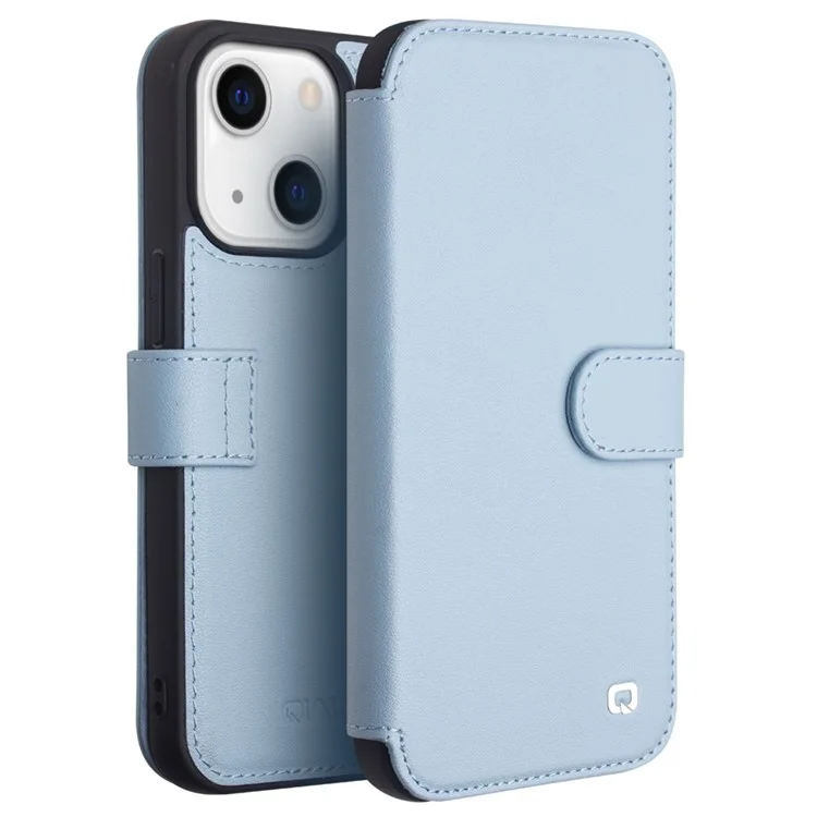 Qialino Echtes Kuhläden Leder Brieftasche Schutzhülle Hülle Für Iphone 13 Mini 5,4 Zoll - Blau