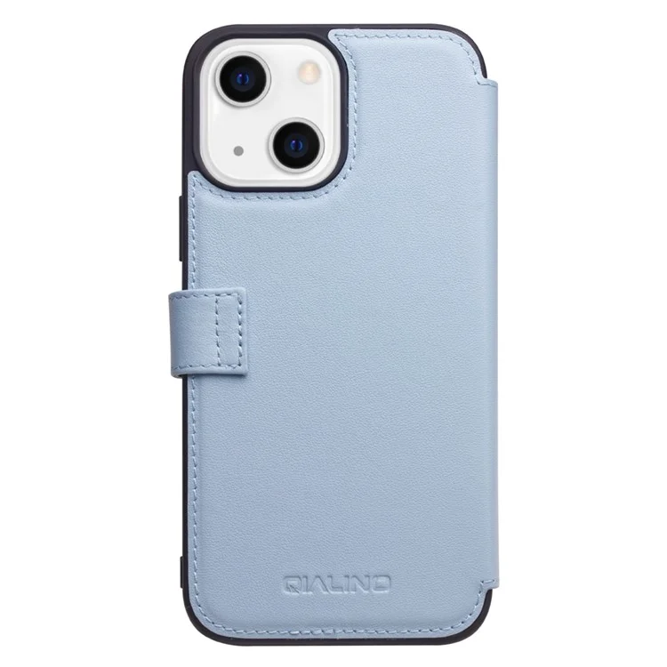 Étui de protection en cuir de vache véritable QIALINO pour iPhone 13 mini 5,4 pouces - Bleu