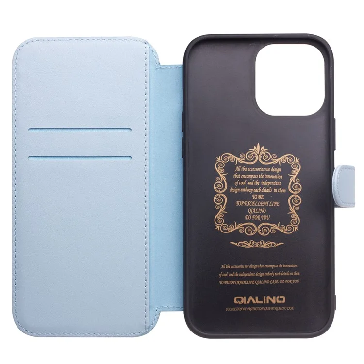 Étui de protection en cuir de vache véritable QIALINO pour iPhone 13 mini 5,4 pouces - Bleu