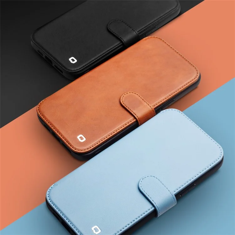 Étui de protection en cuir de vache véritable QIALINO pour iPhone 13 mini 5,4 pouces - Bleu