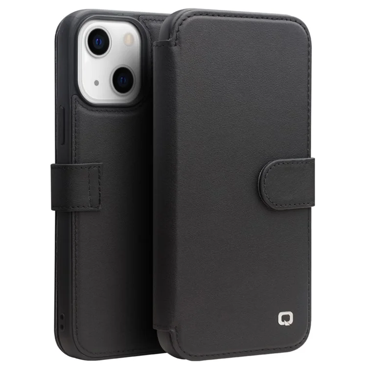 Étui de protection en cuir véritable de vache QIALINO pour iPhone 13 mini 5,4 pouces - Noir