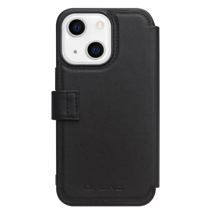 Étui de protection en cuir véritable de vache QIALINO pour iPhone 13 mini 5,4 pouces - Noir
