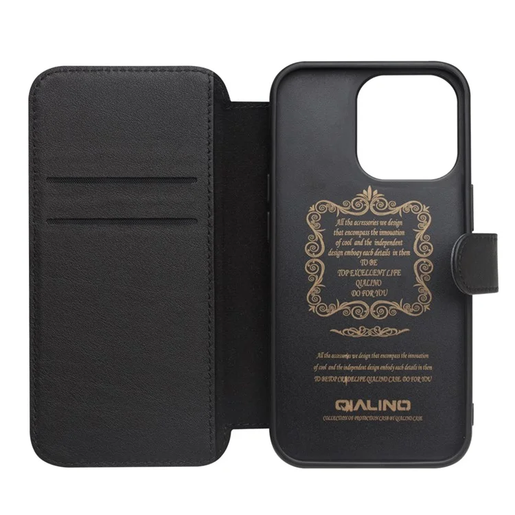 Étui de protection en cuir véritable de vache QIALINO pour iPhone 13 mini 5,4 pouces - Noir