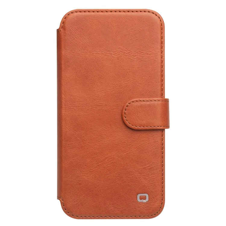 QIALINO Véritable étui en cuir de vache Portefeuille Étui de protection pour iPhone 13 mini 5.4 pouces - Marron