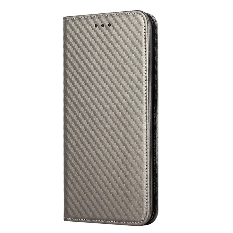 Carbon Fiber Texture Stand Function Auto Closing Magnetic Leather Case with Wallet for iPhone 12/12 Pro 6.1 inch - Grey