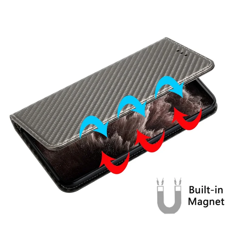 Carbon Fiber Texture Stand Function Auto Closing Magnetic Leather Case with Wallet for iPhone 12/12 Pro 6.1 inch - Grey
