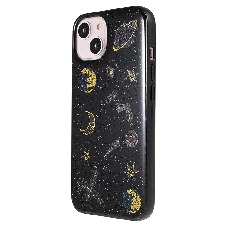 Star Planet Printing Stickers Design Well-protected Lightweight Epoxy Flexible TPU Case for iPhone 13 mini 5.4 inch - Black