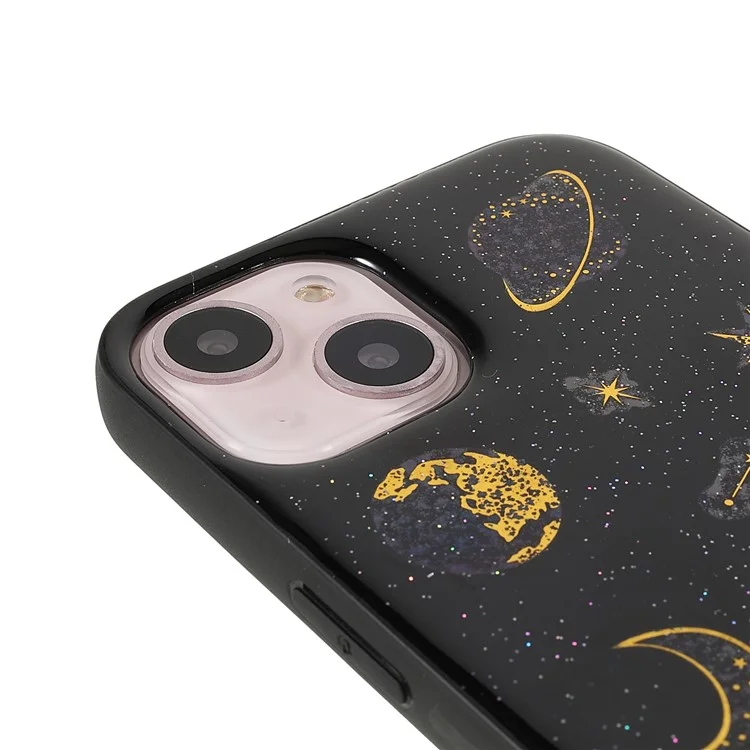Star Planet Printing Stickers Design Well-protected Lightweight Epoxy Flexible TPU Case for iPhone 13 mini 5.4 inch - Black