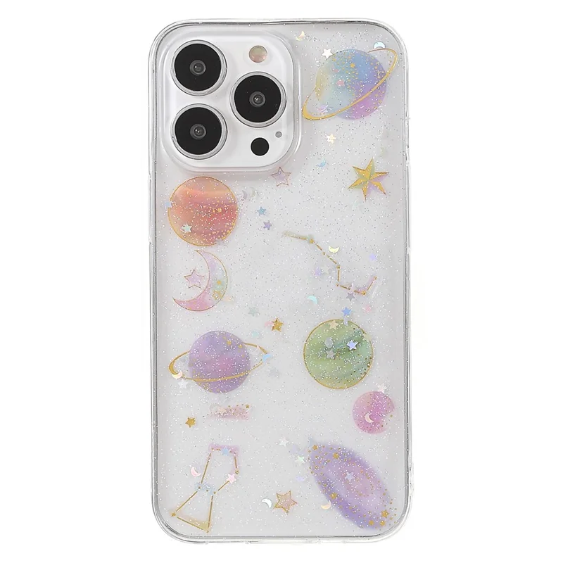 Stylish Star Planet Printing Stickers Design Anti-Scratch Epoxy Soft TPU Case for iPhone 13 Pro 6.1 inch - Transparent