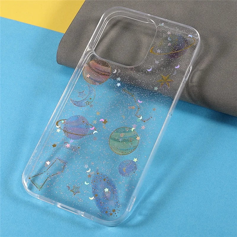 Stylish Star Planet Printing Stickers Design Anti-Scratch Epoxy Soft TPU Case for iPhone 13 Pro 6.1 inch - Transparent