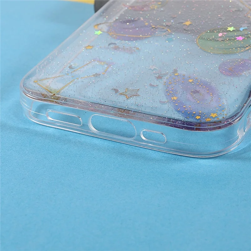 Stylish Star Planet Printing Stickers Design Anti-Scratch Epoxy Soft TPU Case for iPhone 13 Pro 6.1 inch - Transparent