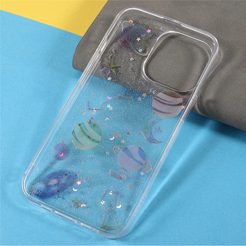 Stylish Star Planet Printing Stickers Design Anti-Scratch Epoxy Soft TPU Case for iPhone 13 Pro 6.1 inch - Transparent
