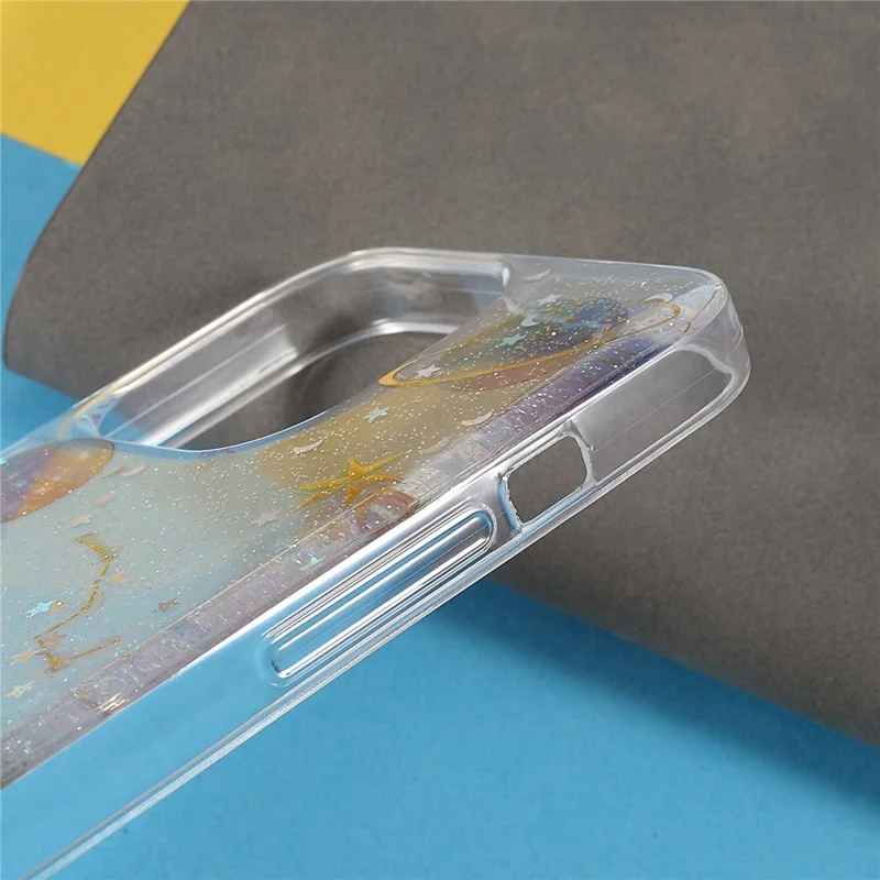 Stylish Star Planet Printing Stickers Design Anti-Scratch Epoxy Soft TPU Case for iPhone 13 Pro 6.1 inch - Transparent