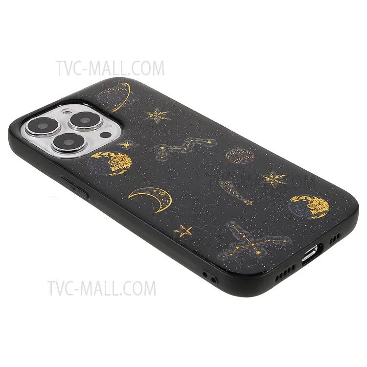 Anti-drop Fashionable Star Planet Printing Stickers Design Epoxy Soft TPU Case for iPhone 13 Pro Max 6.7 inch - Black
