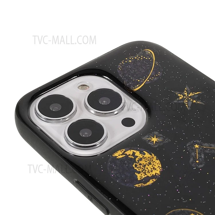 Anti-drop Fashionable Star Planet Printing Stickers Design Epoxy Soft TPU Case for iPhone 13 Pro Max 6.7 inch - Black