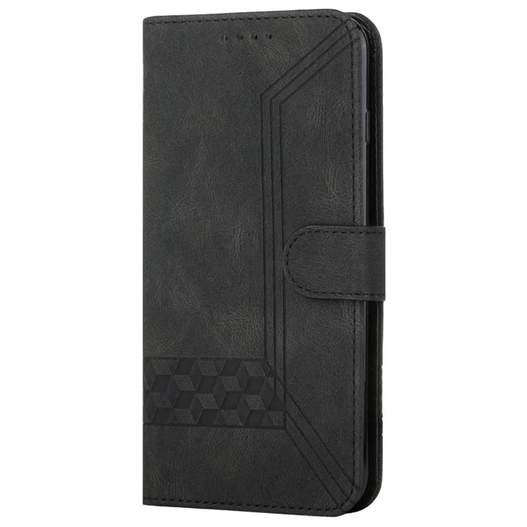 YX0010 Imprinting Rhombus Lines All-inclusive Protection Stand Leather Phone Case Wallet Cover for iPhone 12 mini 5.4 inch - Black