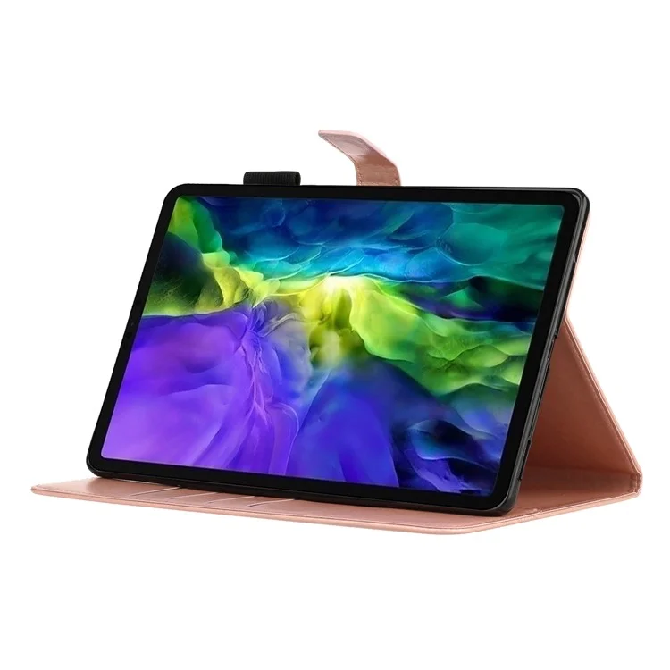 Funda protectora de cuero sintético PU + TPU con patrón de flor de ciruelo para iPad Pro 11 (2022) / (2021) / (2020) / (2018) - Oro rosa