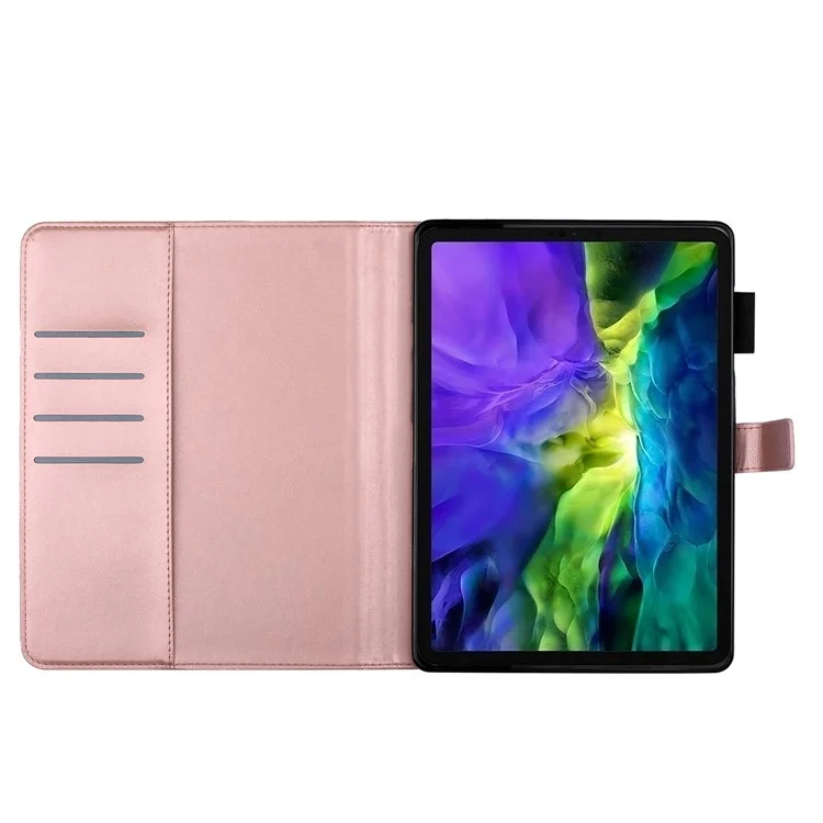 Funda protectora de cuero sintético PU + TPU con patrón de flor de ciruelo para iPad Pro 11 (2022) / (2021) / (2020) / (2018) - Oro rosa