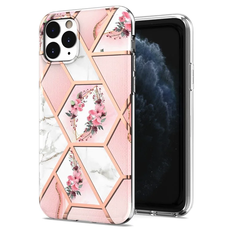 Para iPhone 11 Pro 5.8 pulgadas Diseño de mármol Electrochapado IMD IML Antihuellas Elegante Suave Funda de TPU Carcasa - Flores Rosas