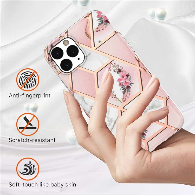 Para iPhone 11 Pro 5.8 pulgadas Diseño de mármol Electrochapado IMD IML Antihuellas Elegante Suave Funda de TPU Carcasa - Flores Rosas