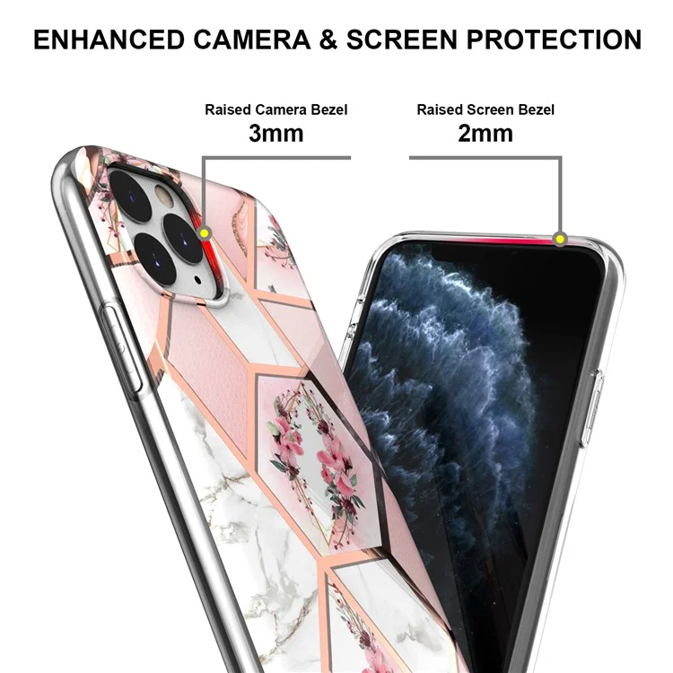 Para iPhone 11 Pro 5.8 pulgadas Diseño de mármol Electrochapado IMD IML Antihuellas Elegante Suave Funda de TPU Carcasa - Flores Rosas