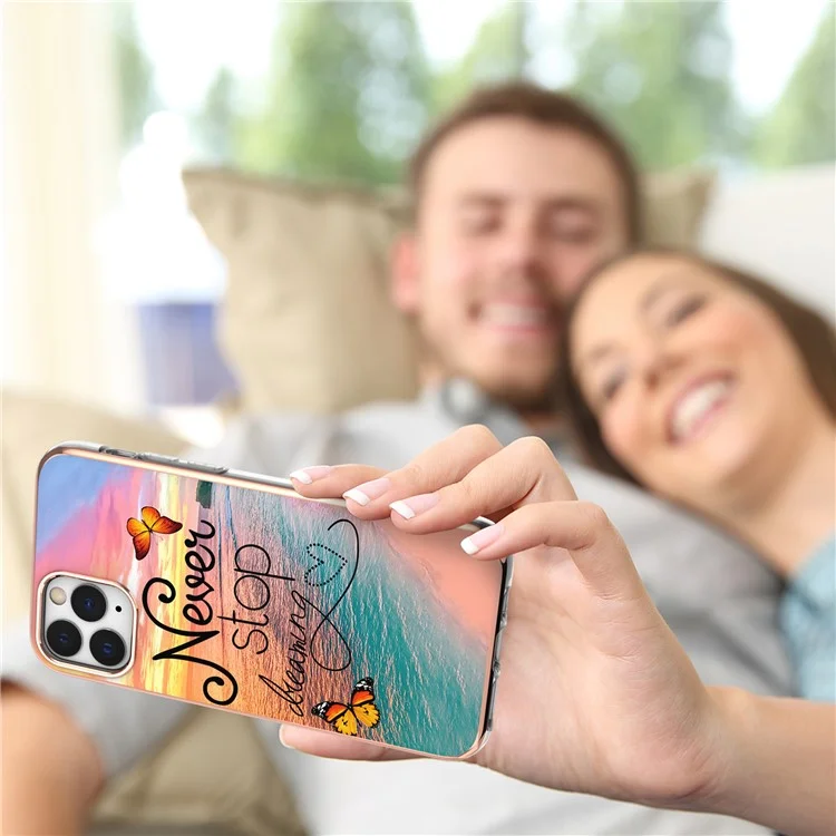 For iPhone 11 Pro Max 6.5 inch Anti-fingerprint Stylish Marble Design Electroplating IMD IML Soft TPU Phone Case - Never Stop Dreaming