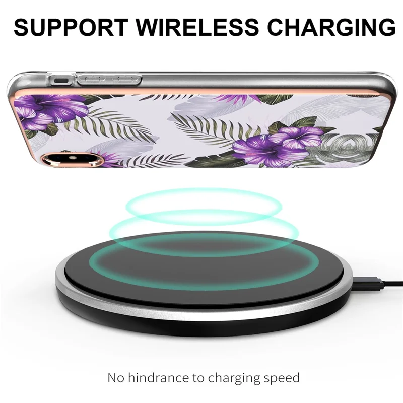 For iPhone X/XS 5.8 inch Smooth Touch Marble Design Electroplating IMD IML Soft TPU Protective Case - Purple Flowers