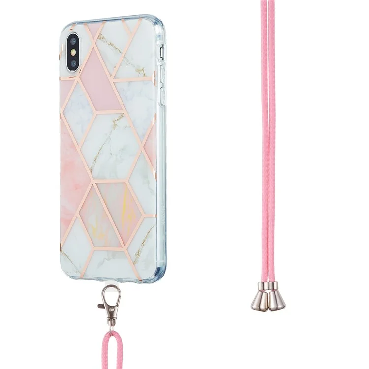 Copertina Per Telefono TPU Elettroplatante Flessibile + Cordino 2,0 mm Splicing Modello di Marmo Non Giallo Per Iphone XS Max 6,5 Pollici - Rosa/bianco