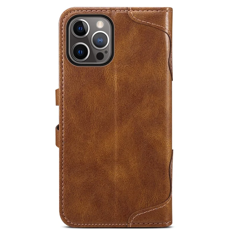 SUTENI 234 Series Business Style Soft TPU+PU Leather Wallet Button Closure Phone Shell with Stand Flip Phone Cover for iPhone 12/12 Pro 6.1 inch - Brown