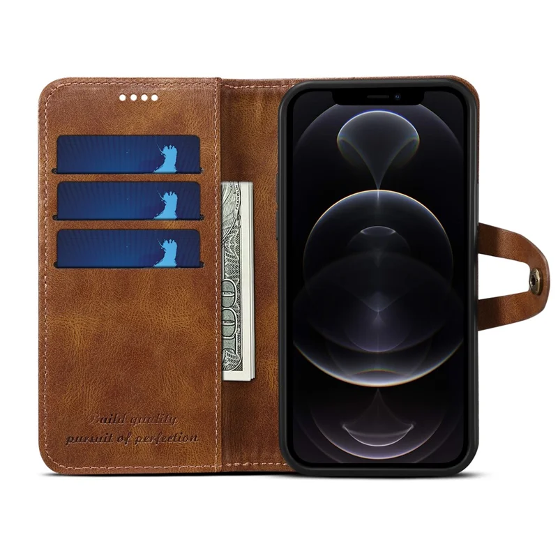 SUTENI 234 Series Business Style Soft TPU+PU Leather Wallet Button Closure Phone Shell with Stand Flip Phone Cover for iPhone 12/12 Pro 6.1 inch - Brown