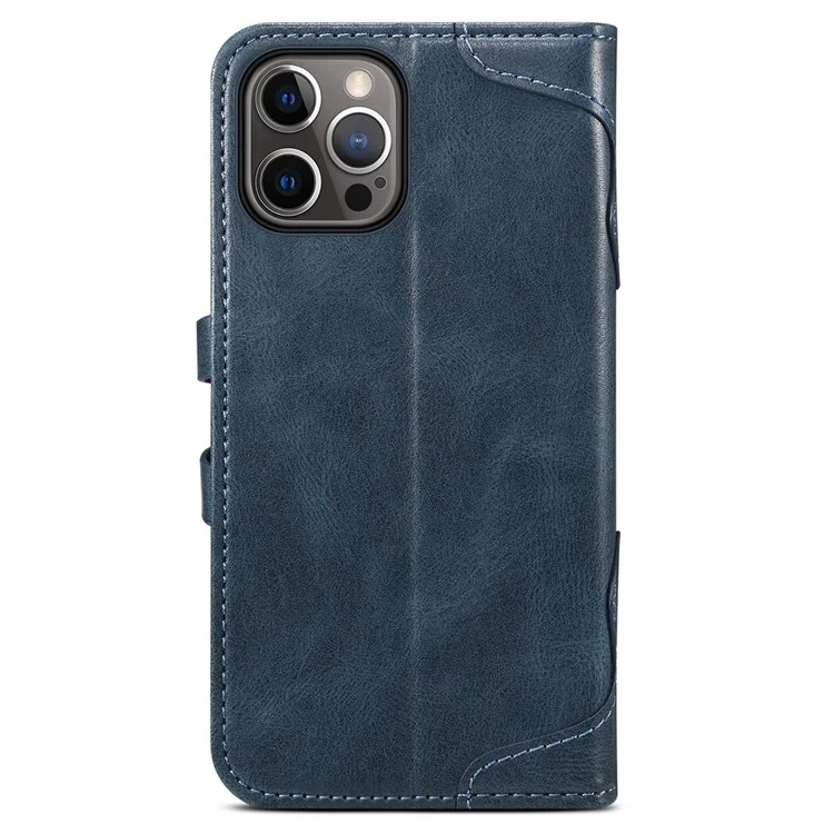 Suteni 234 Series Business Style Botton Closure TPU + PU Cuero De Cuero Teléfono Shell With Stand Flip Phone Cover Para IPhone 13 Pro 6.1 Pulgada - Azul